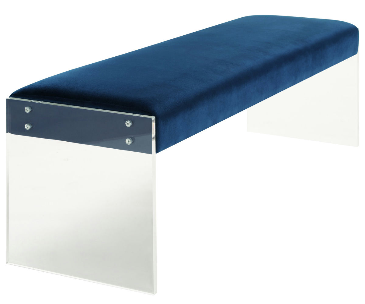 TOV Furniture Envy Blue Velvet/Acrylic Bench