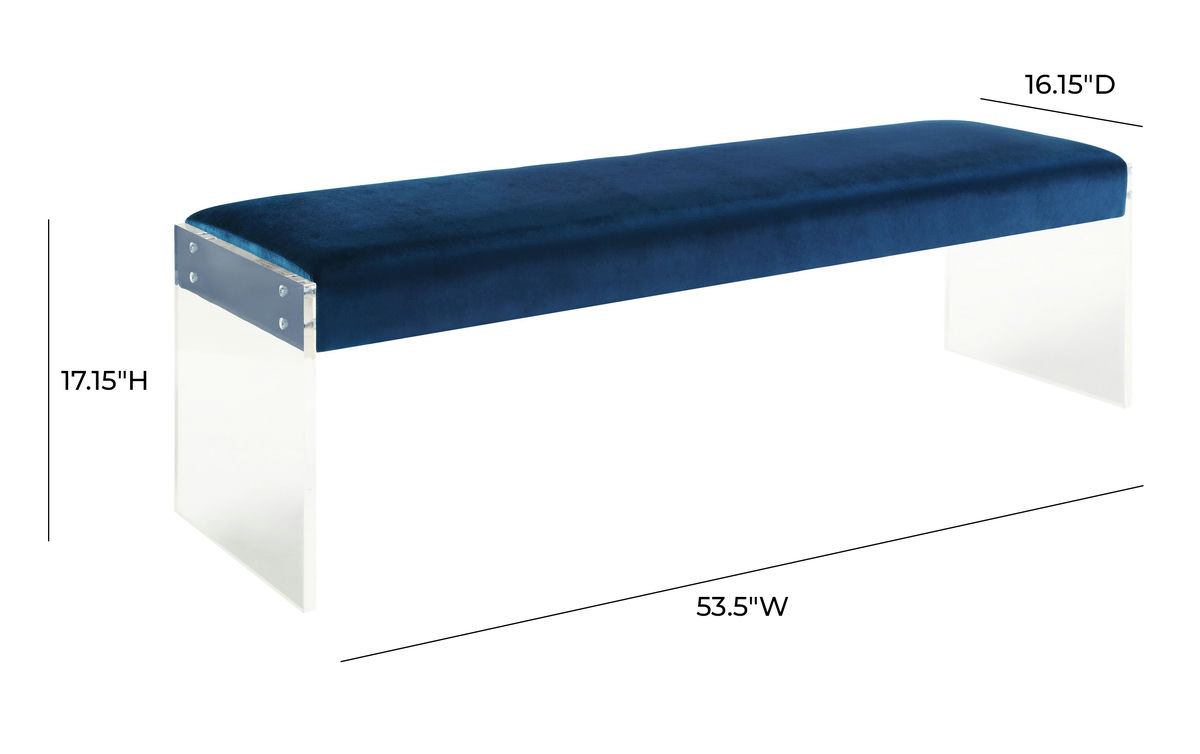 TOV Furniture Envy Blue Velvet/Acrylic Bench