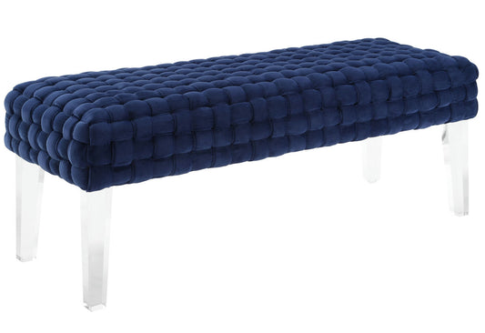 TOV Furniture Sal Woven Navy Velvet Bench