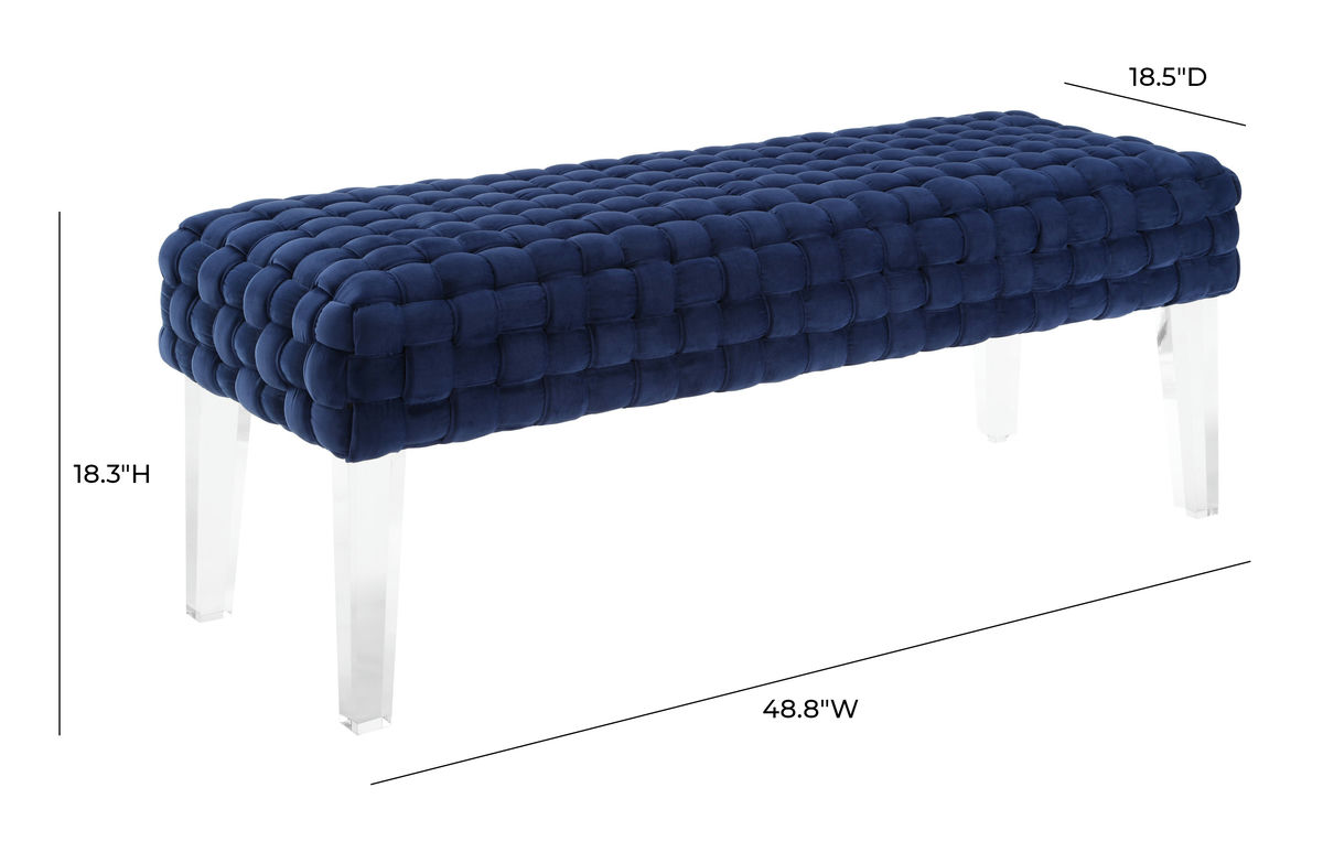 TOV Furniture Sal Woven Navy Velvet Bench