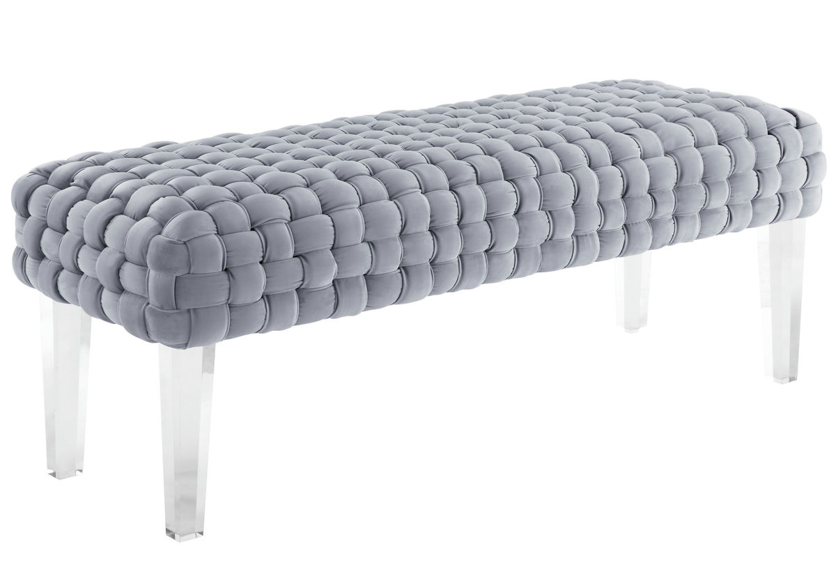 TOV Furniture Sal Woven Grey Velvet Bench