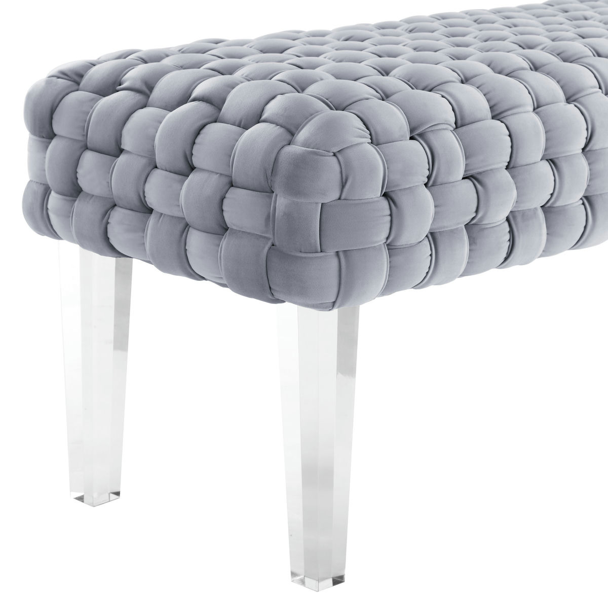 TOV Furniture Sal Woven Grey Velvet Bench
