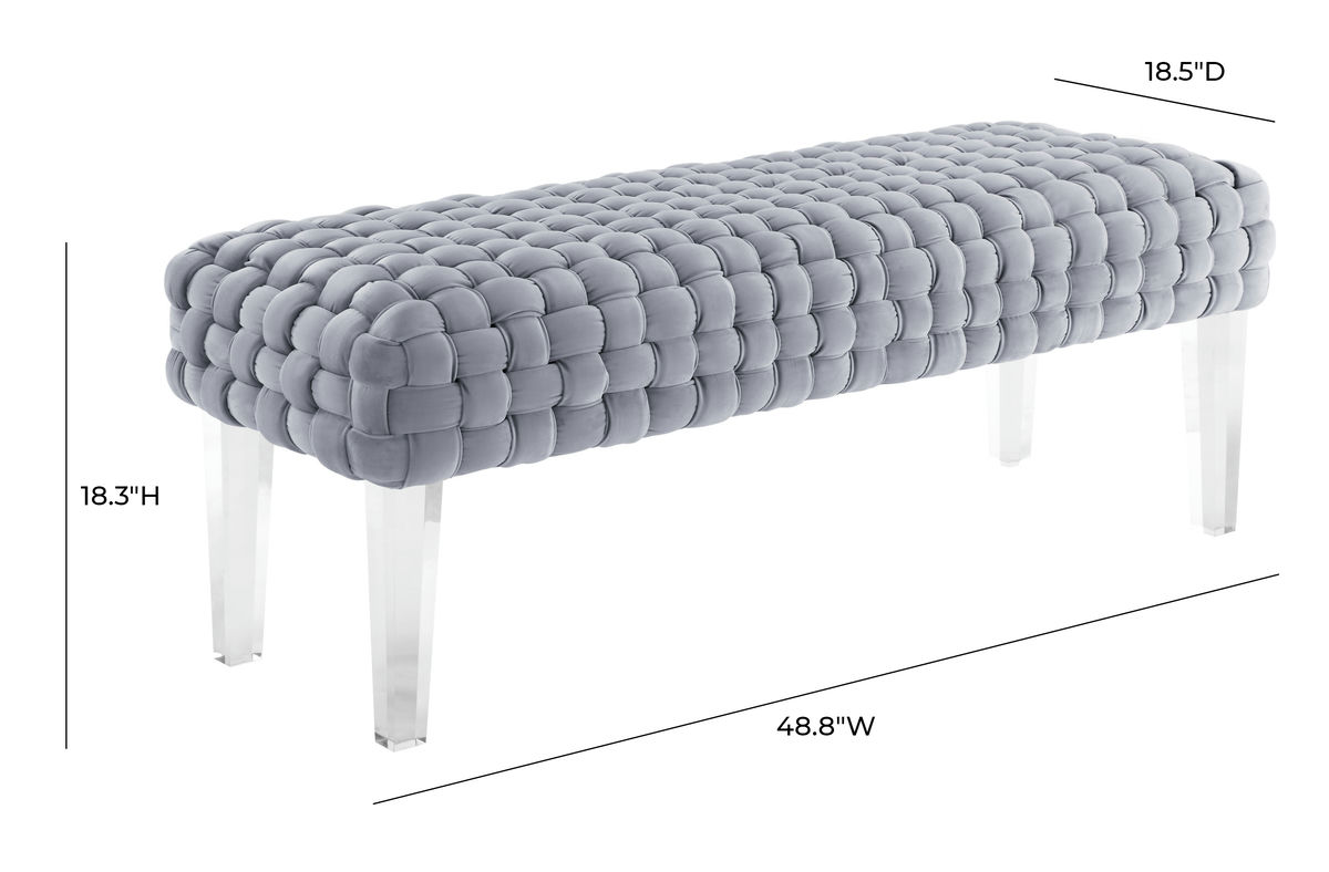 TOV Furniture Sal Woven Grey Velvet Bench