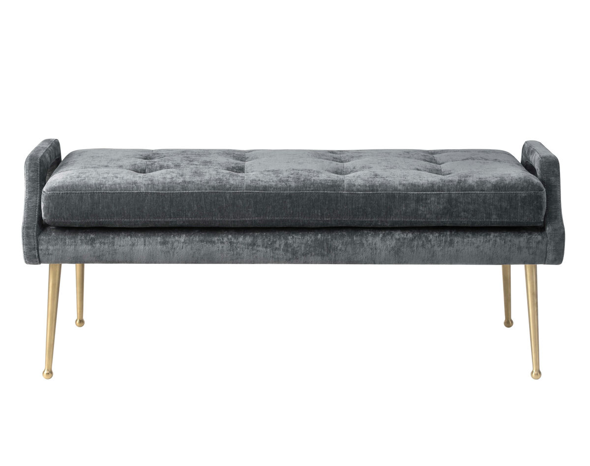 TOV Furniture Eileen Slub Velvet Grey Bench