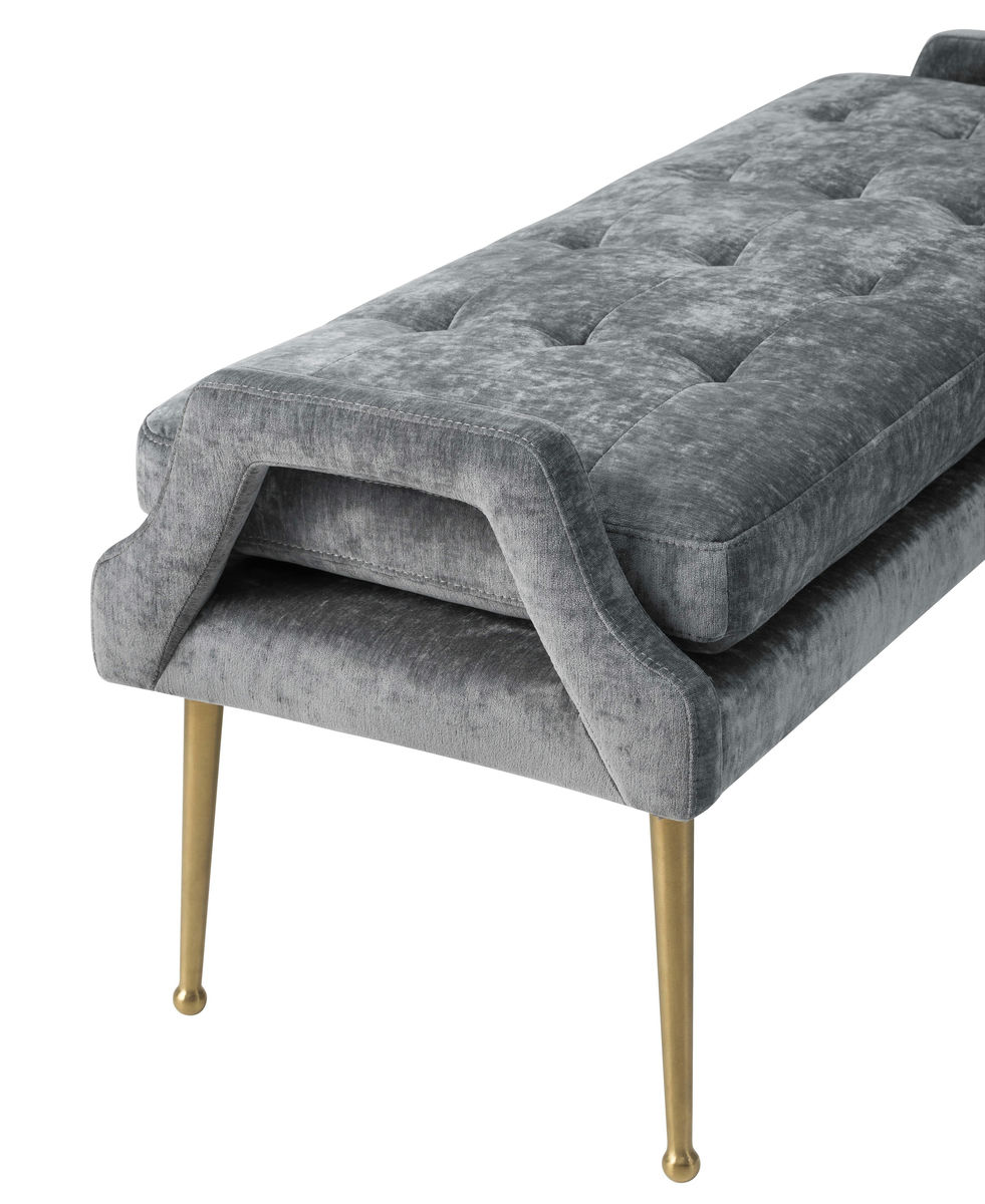 TOV Furniture Eileen Slub Velvet Grey Bench