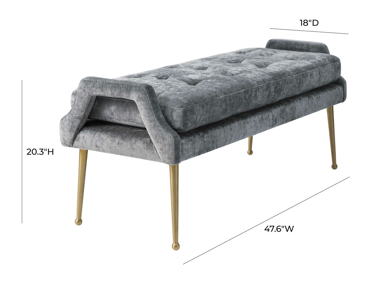 TOV Furniture Eileen Slub Velvet Grey Bench