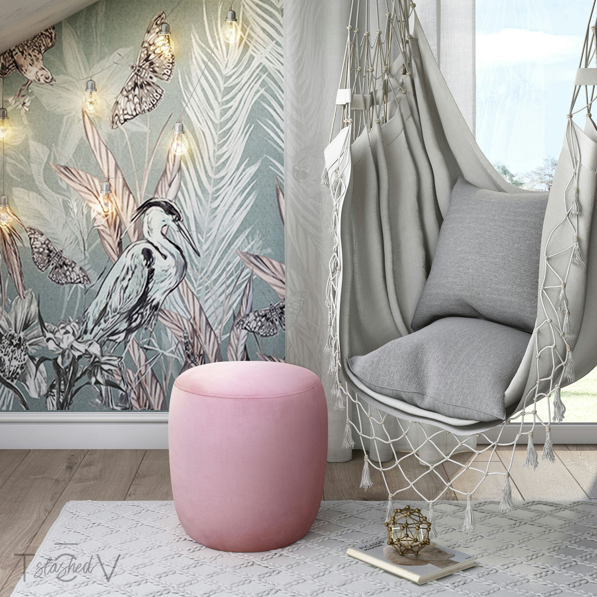 TOV Furniture Willow Blush Velvet Ottoman