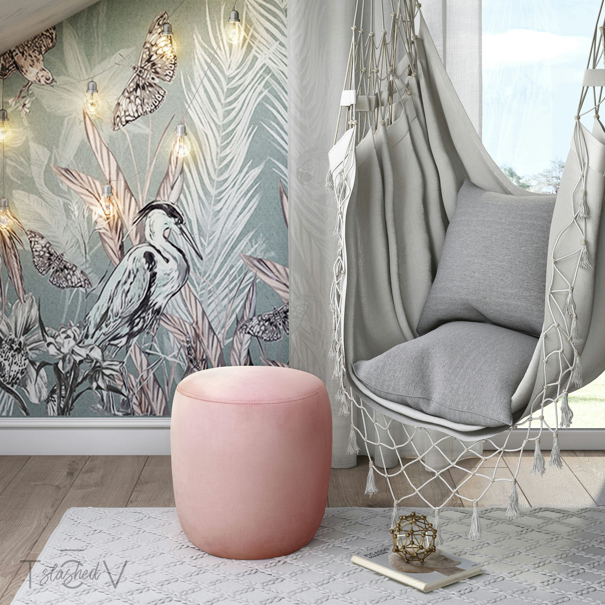 TOV Furniture Willow Salmon Velvet Ottoman