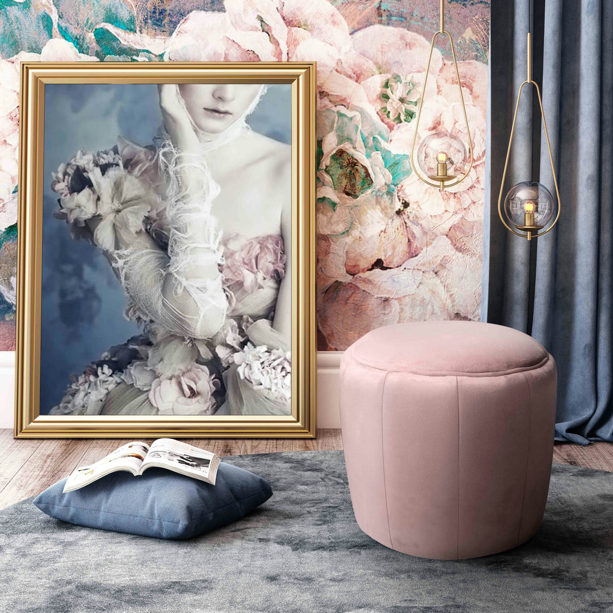 TOV Furniture Ives Blush Velvet Ottoman