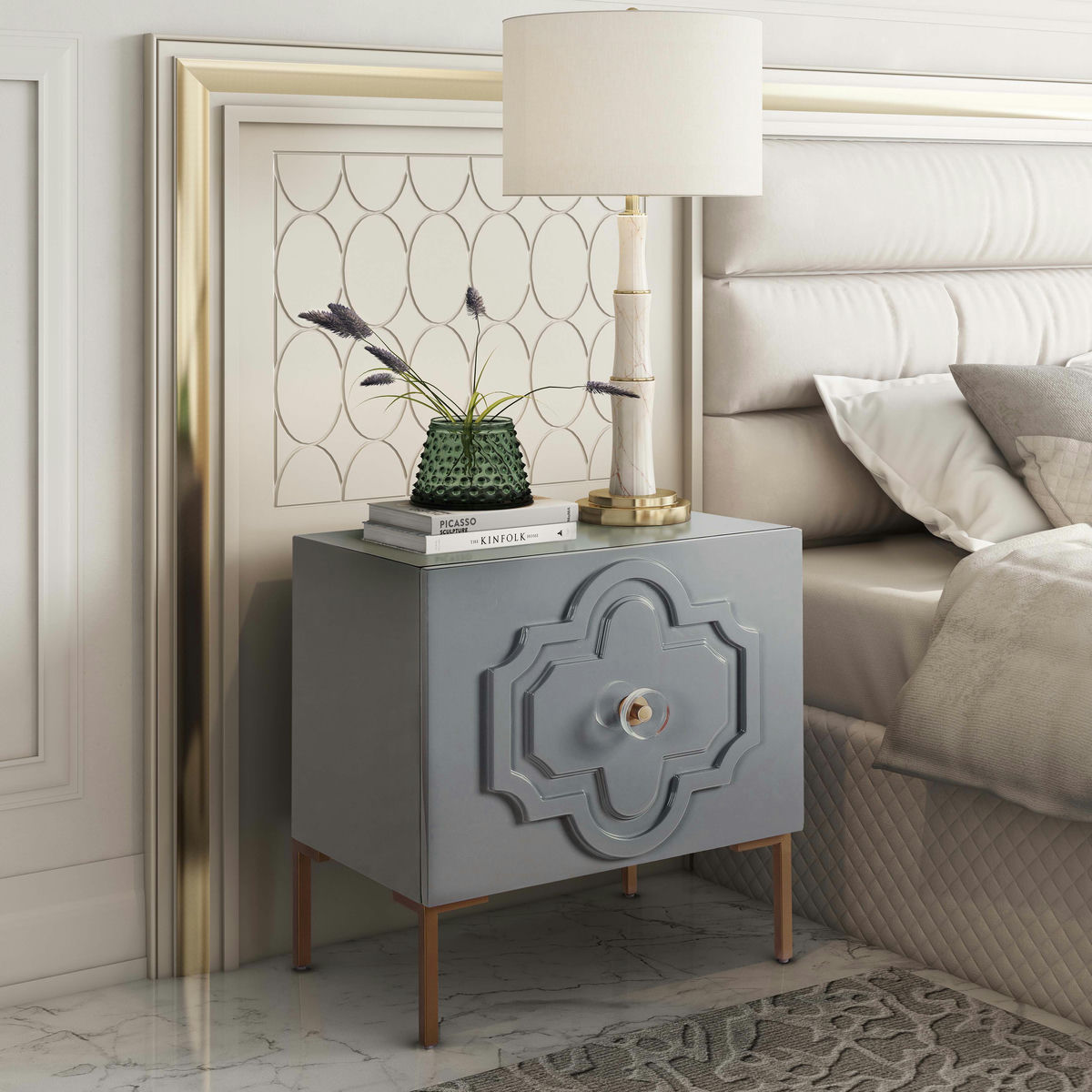 TOV Furniture Anna Grey Lacquer Side Table