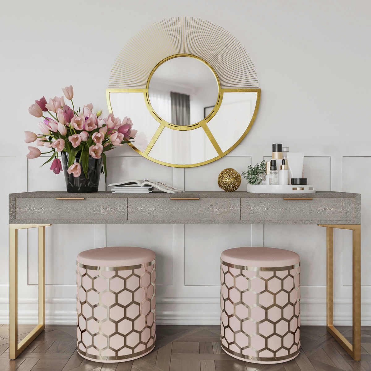 TOV Furniture Aubrey Blush Velvet Ottoman