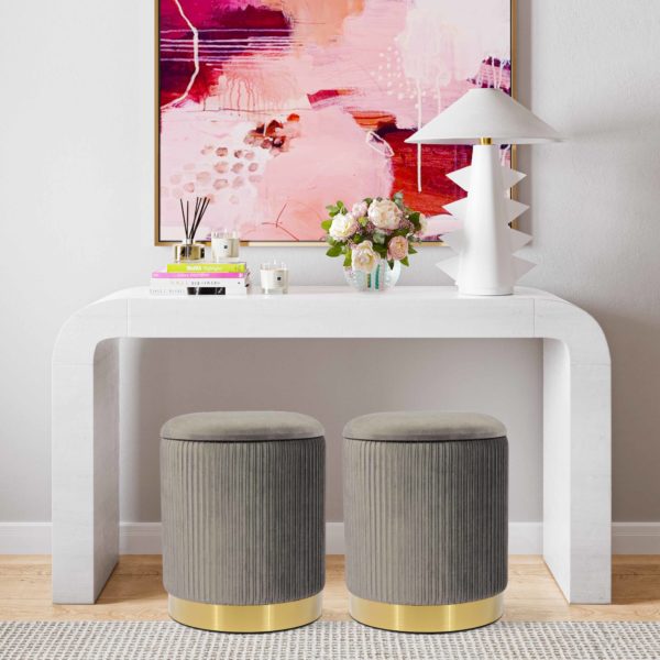 TOV Furniture Zoe Grey Velvet Storage Ottoman