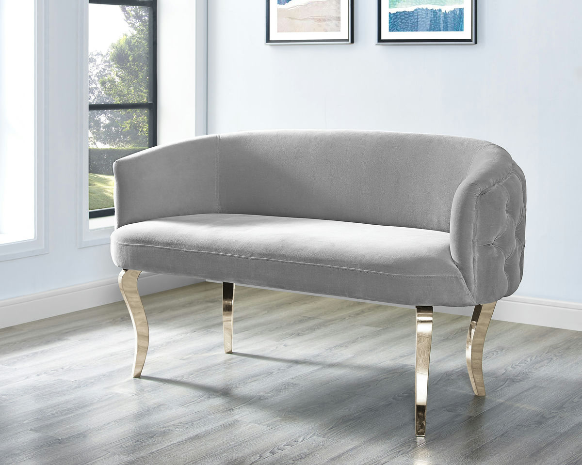 TOV Furniture Adina Grey Velvet Loveseat with Gold Legs