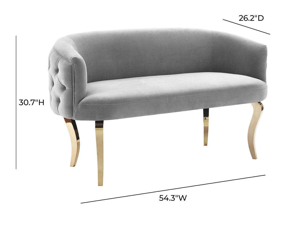 TOV Furniture Adina Grey Velvet Loveseat with Gold Legs