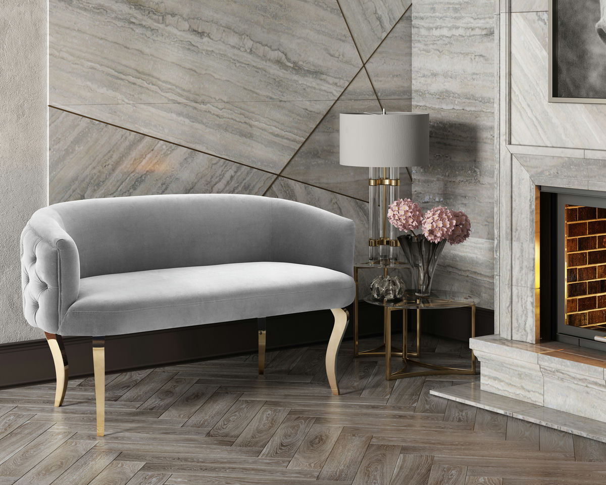 TOV Furniture Adina Grey Velvet Loveseat with Gold Legs