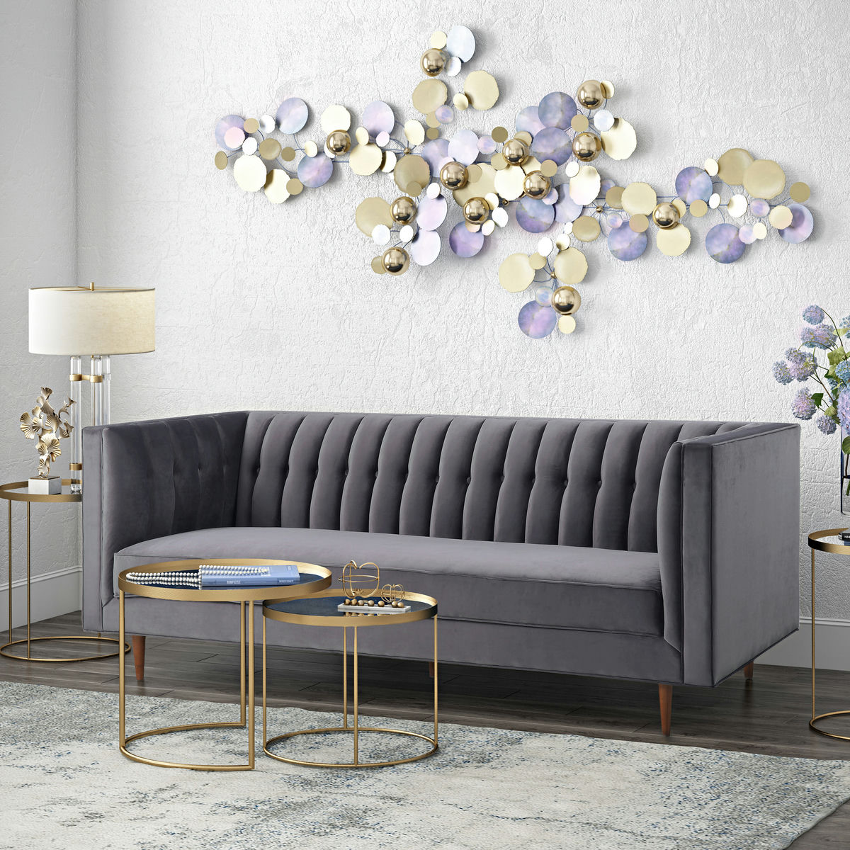 TOV Furniture Sebastian Grey Velvet Sofa