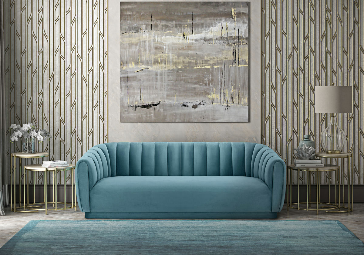TOV Furniture Arno Sea Blue Velvet Sofa