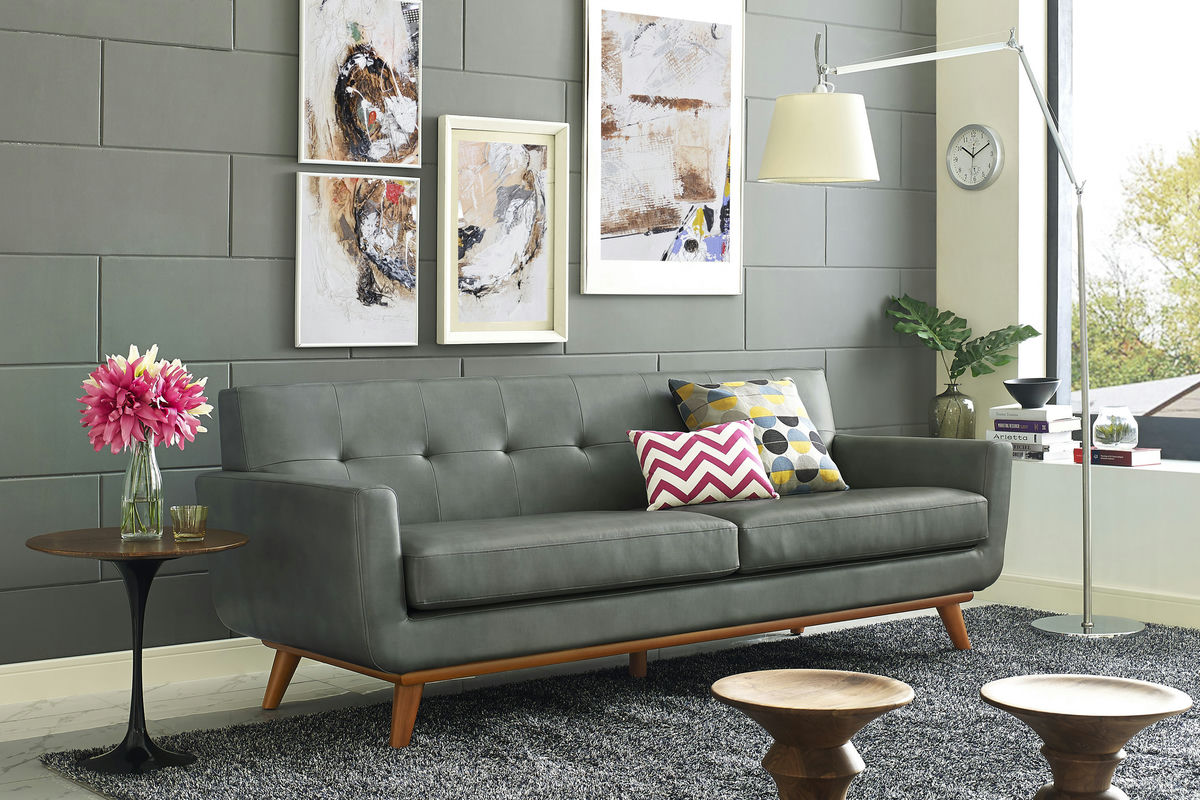 TOV Furniture Lyon Smoke Grey Leather Sofa