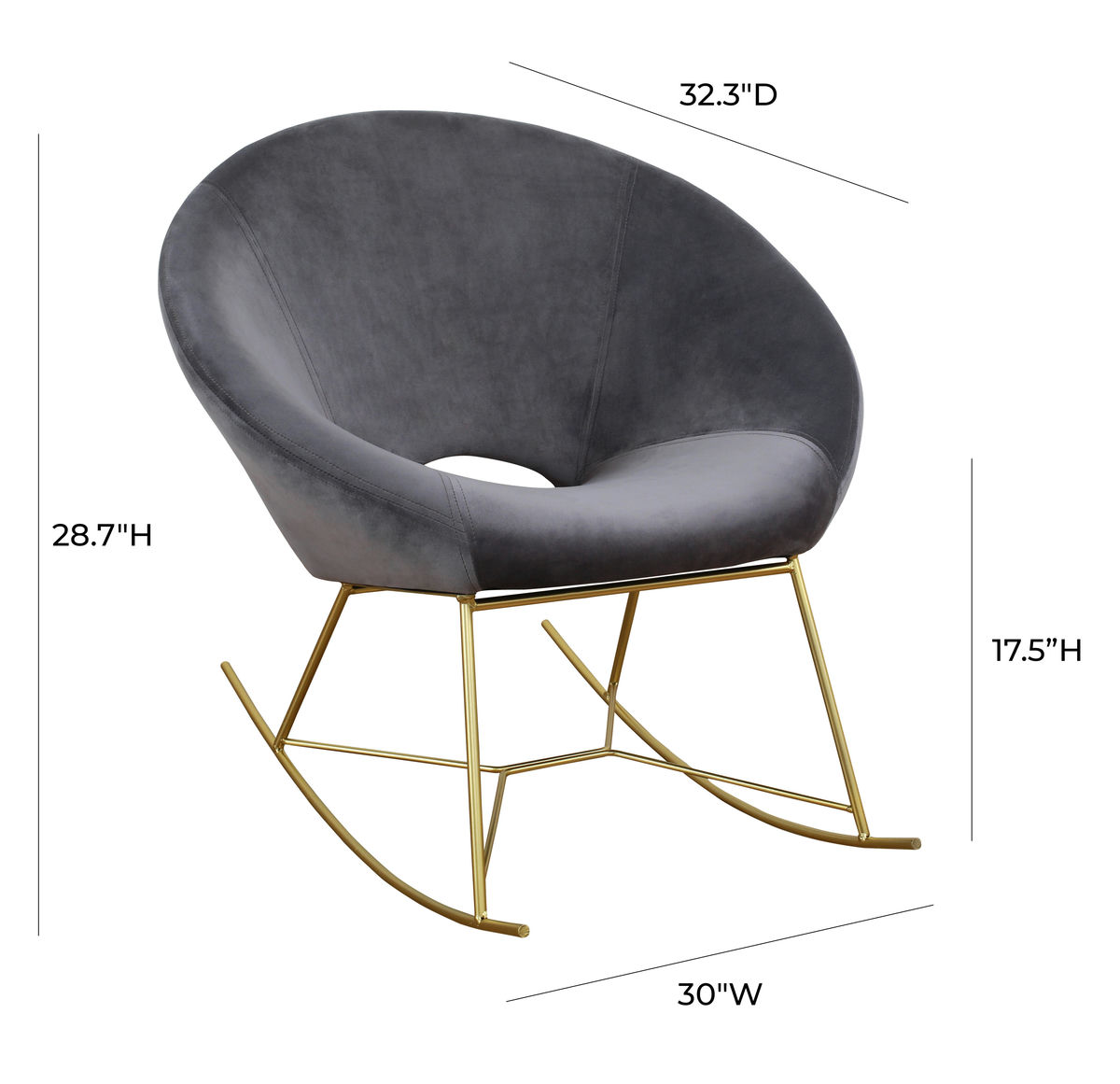 TOV Furniture Nolan Grey Velvet Rocking Chair