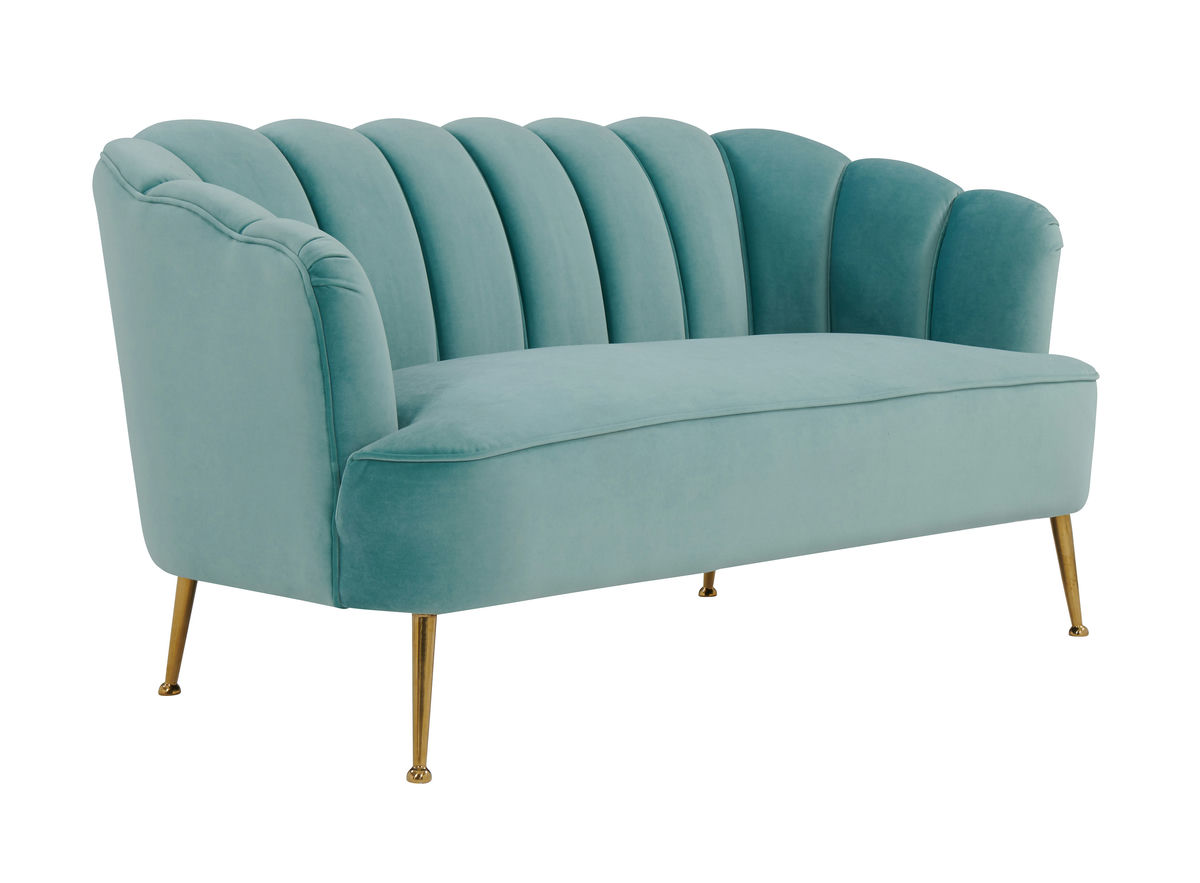 TOV Furniture Daisy Sea Blue Velvet Settee