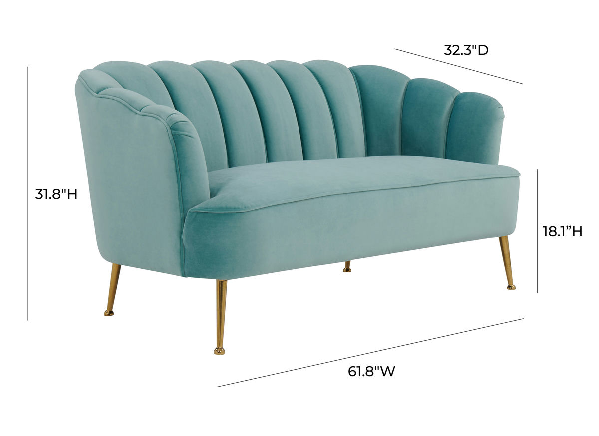 TOV Furniture Daisy Sea Blue Velvet Settee