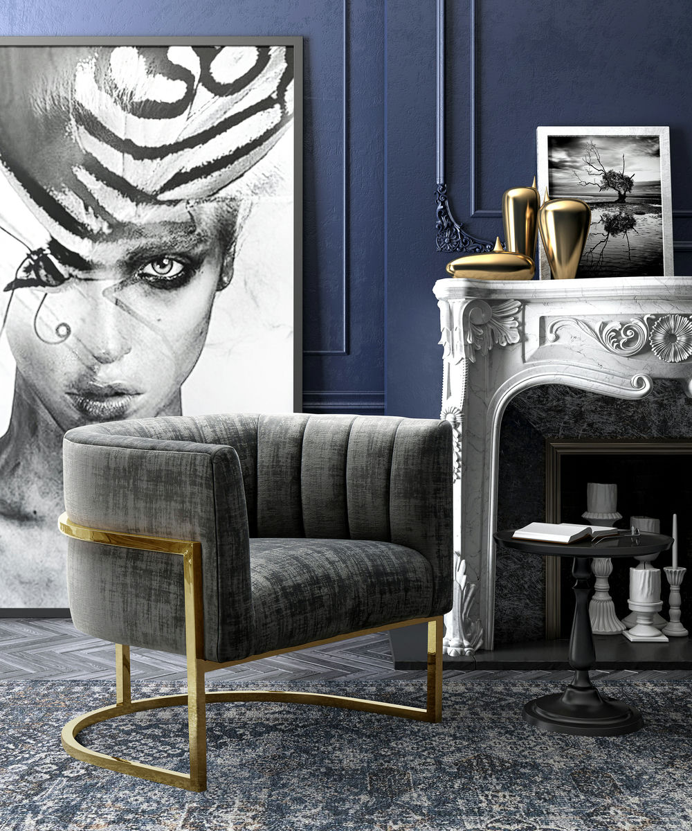 TOV Furniture Magnolia  Slub Grey Chair with Gold Base