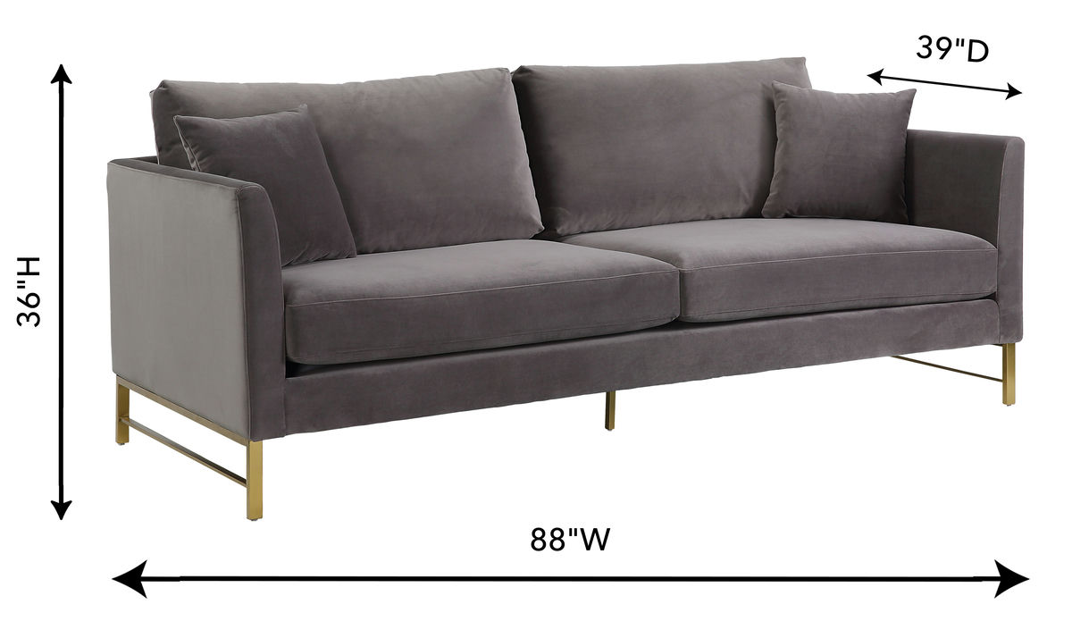 TOV Furniture Massi Grey Velvet Sofa