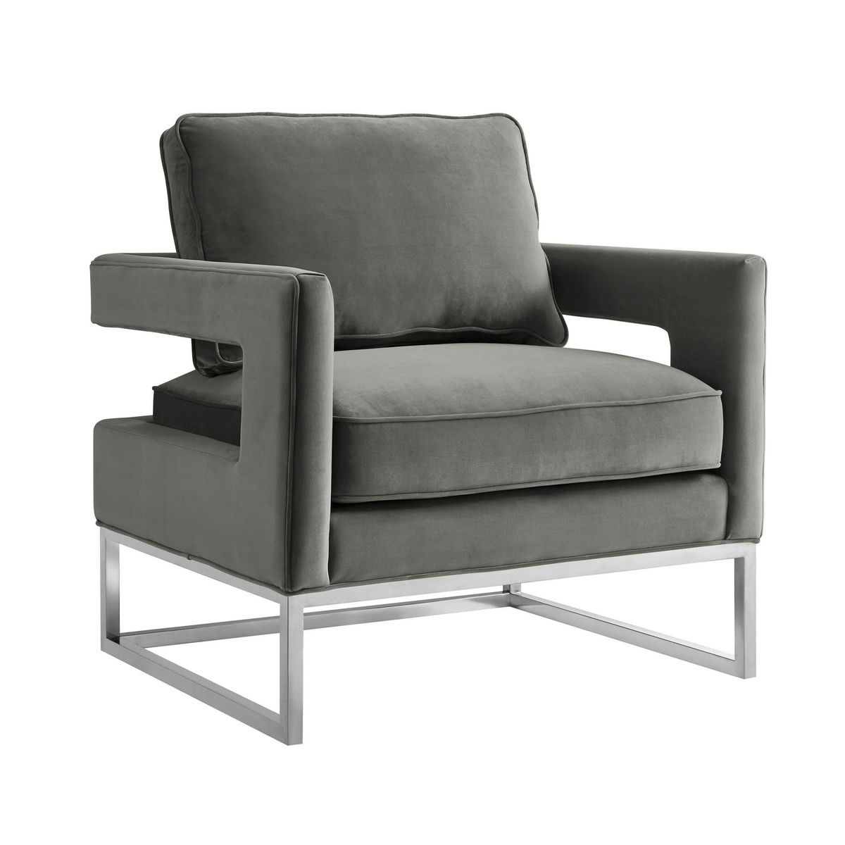 TOV Furniture Avery Grey Velvet Chair - Silver Frame