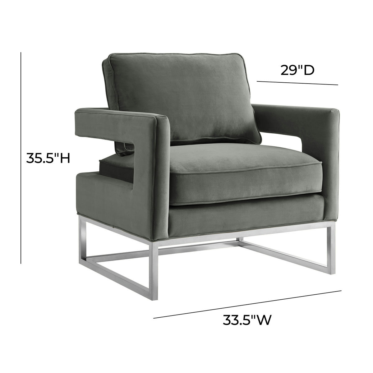 TOV Furniture Avery Grey Velvet Chair - Silver Frame