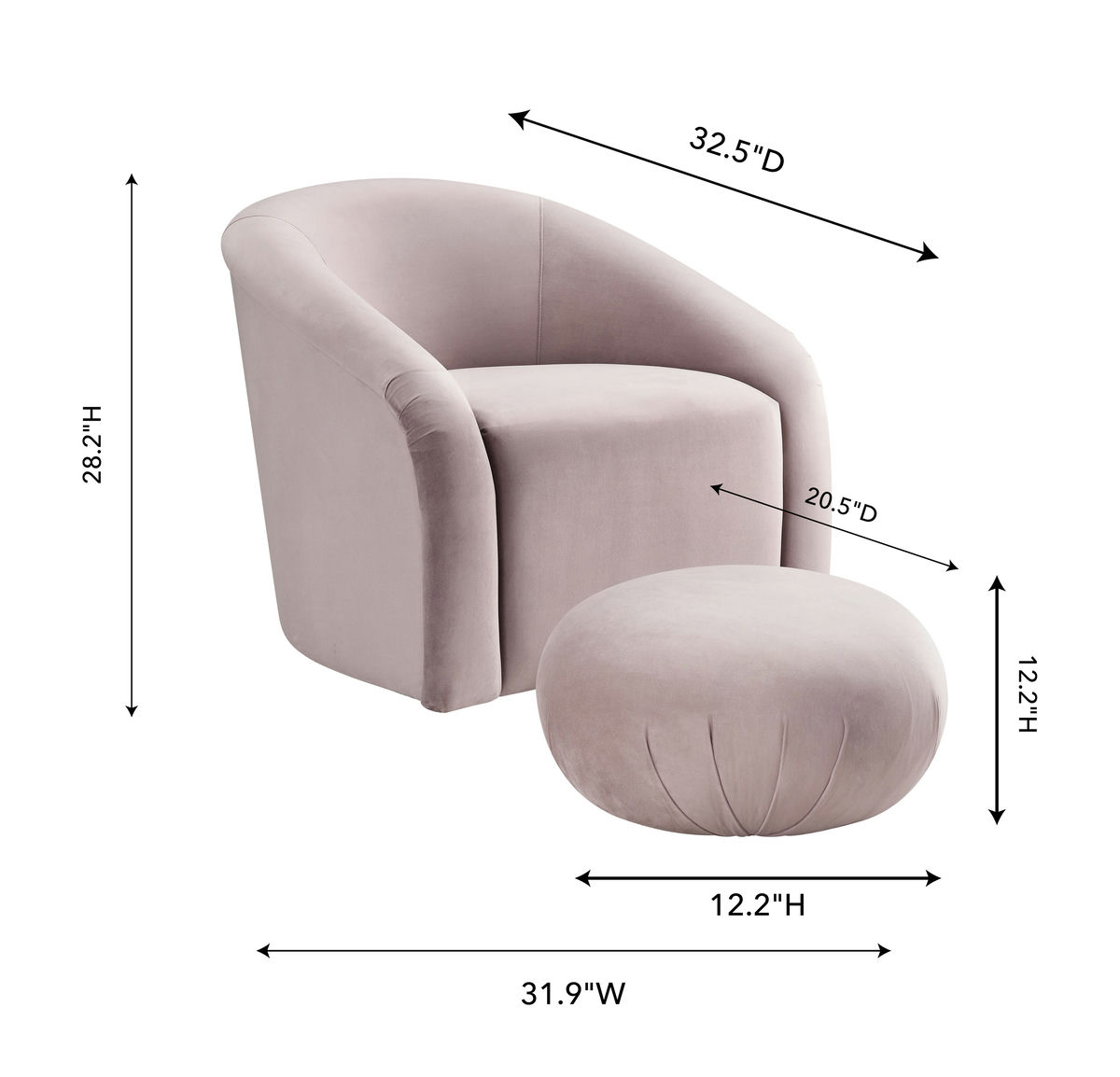 TOV Furniture Boboli Mauve Velvet Chair + Ottoman Set