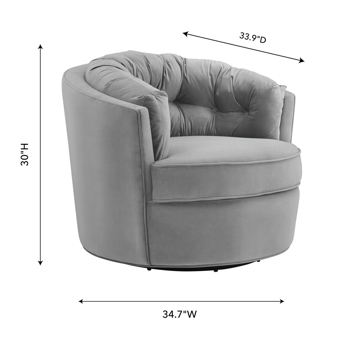 TOV Furniture Eloise Grey Velvet Swivel Chair