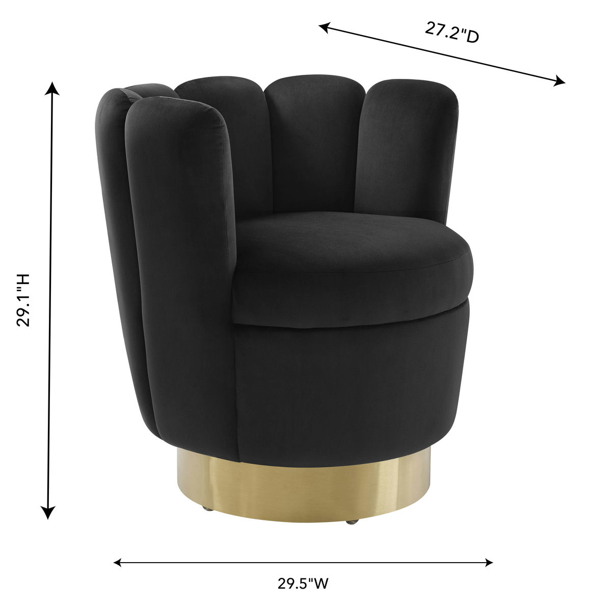 TOV Furniture Yad Black Velvet Swivel Chair