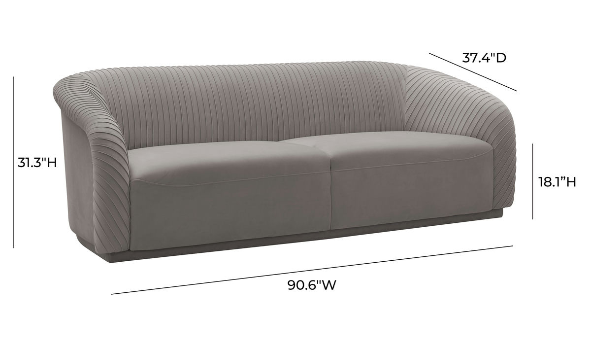TOV Furniture Yara Pleated Grey Velvet Sofa