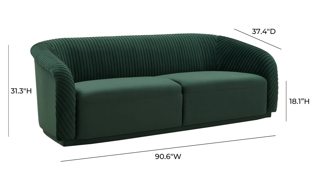 TOV Furniture Yara Pleated Forest Green Velvet Sofa