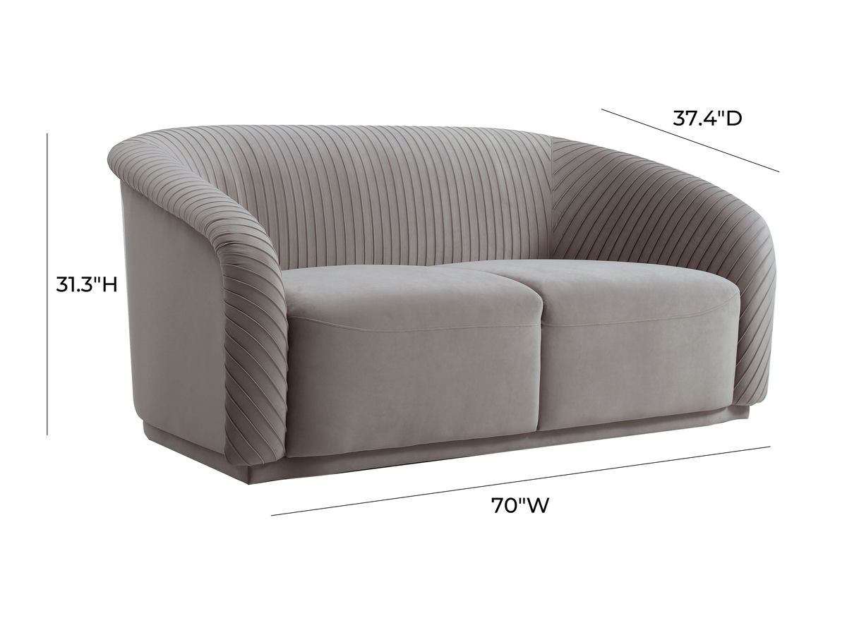 TOV Furniture Yara Pleated Grey Velvet Loveseat