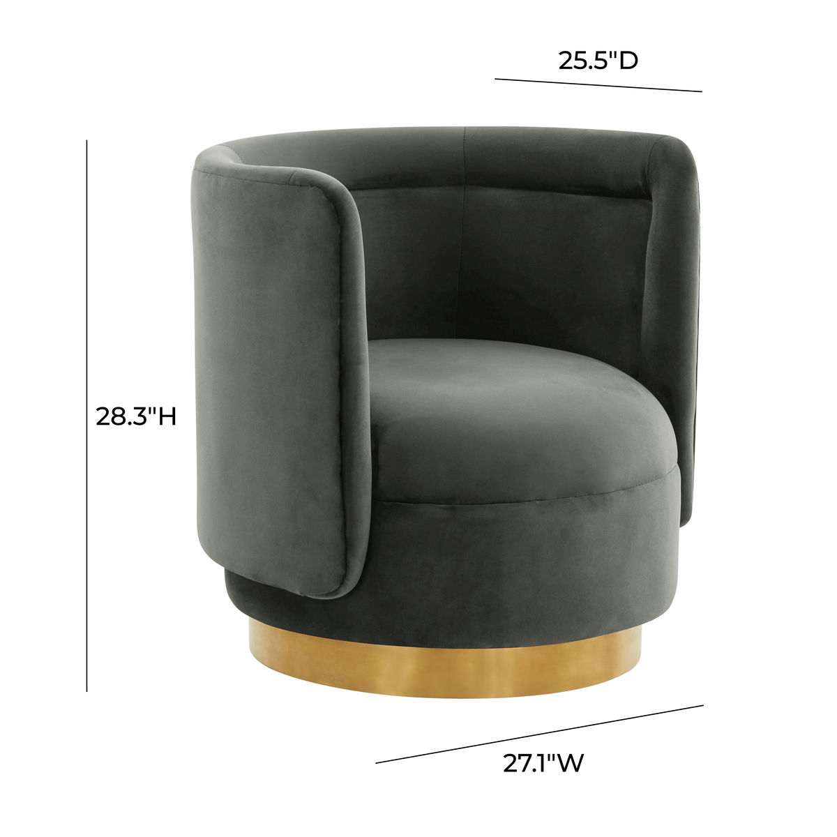 TOV Furniture Remy Dark Grey Velvet Swivel Chair