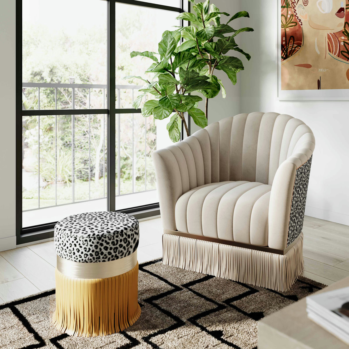 TOV Furniture Enid Cream Velvet Swivel Chair
