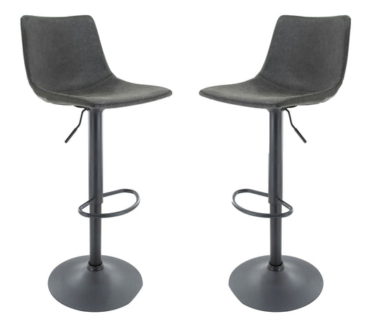 LeisureMod Tilbury Modern Adjustable Charcoal Black Bar Stool Set of 2