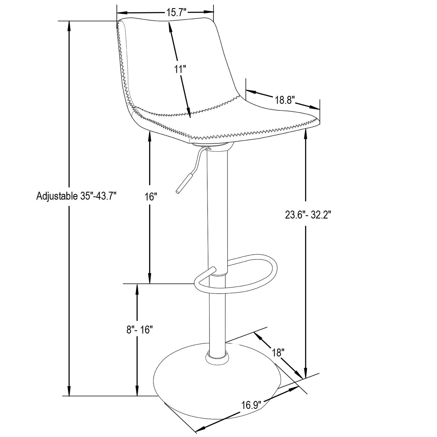 LeisureMod Tilbury Modern Adjustable Charcoal Black Bar Stool