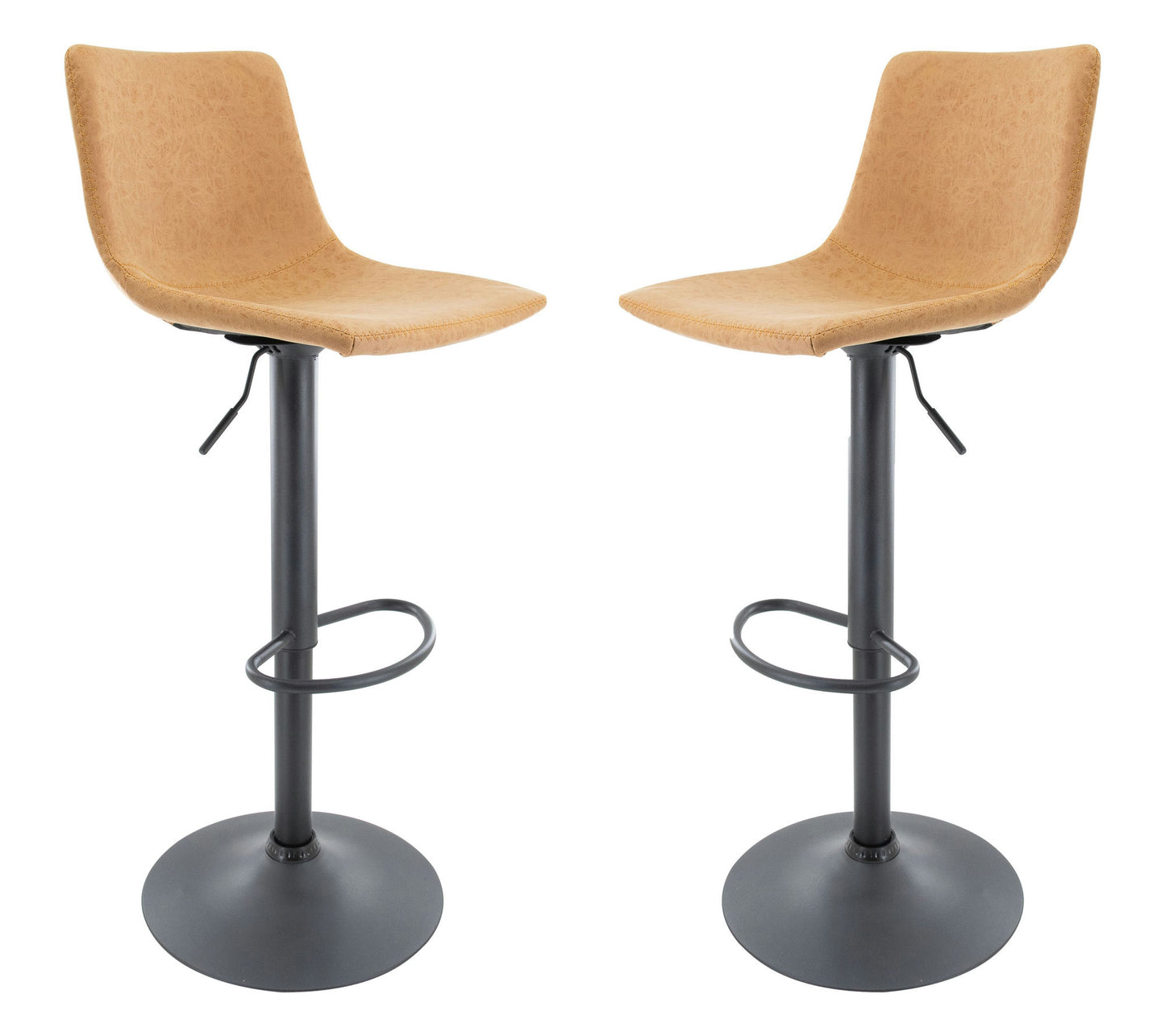 LeisureMod Tilbury Modern Adjustable Light Brown Bar Stool Set of 2