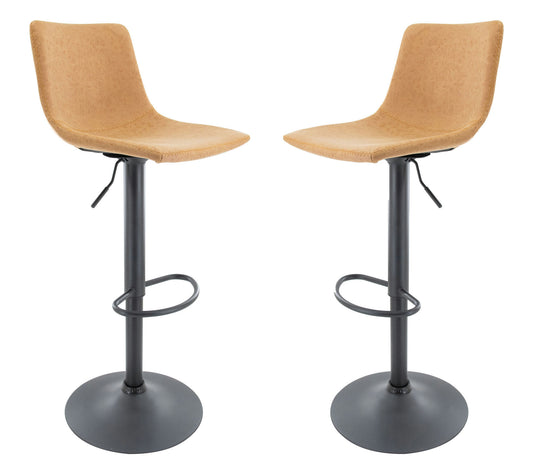 LeisureMod Tilbury Modern Adjustable Light Brown Bar Stool Set of 2