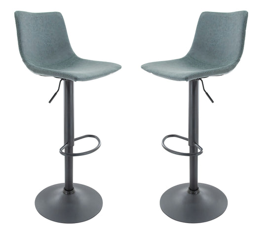 LeisureMod Tilbury Modern Adjustable Peacock Blue Bar Stool Set of 2