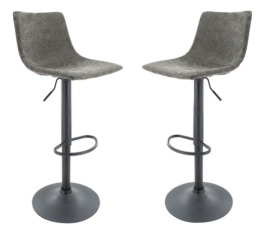 LeisureMod Tilbury Modern Adjustable Grey Bar Stool Set of 2