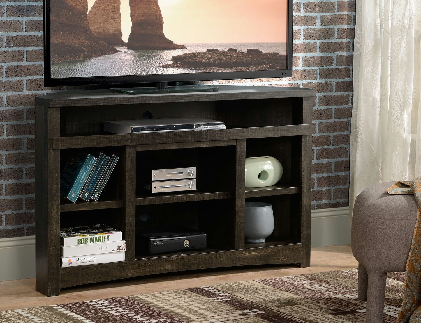 Corner Unit Rough Sawn Dark Oak Finish TV Stand