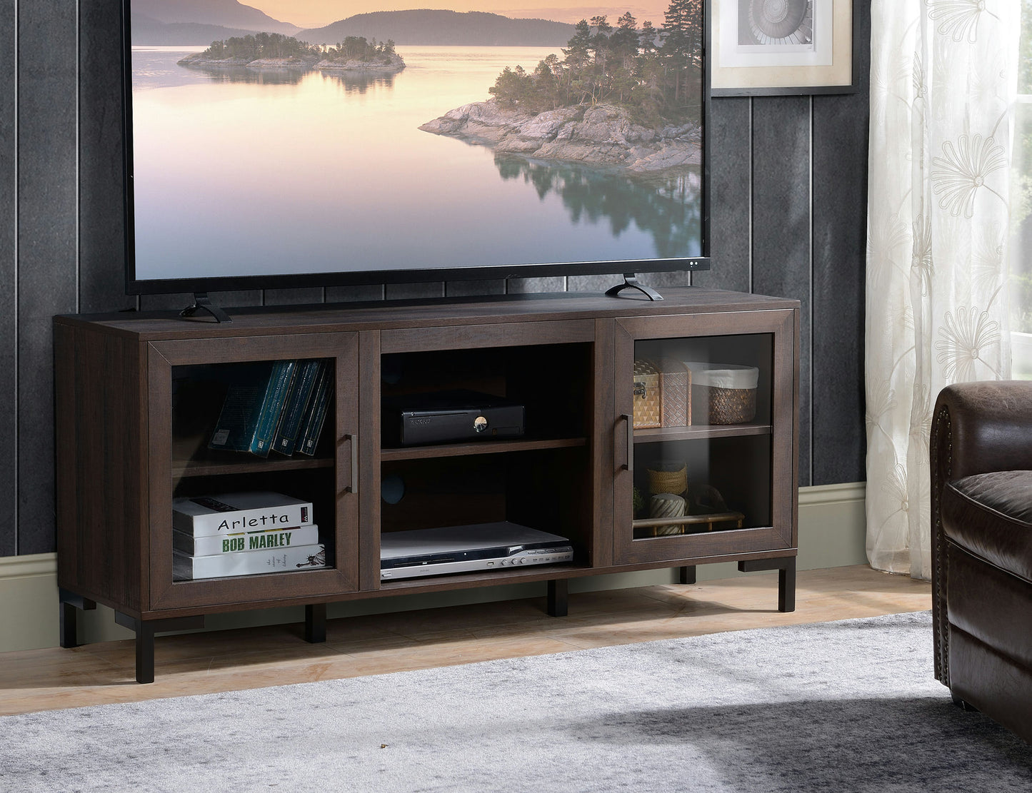 Dark Brown Finish TV Stand