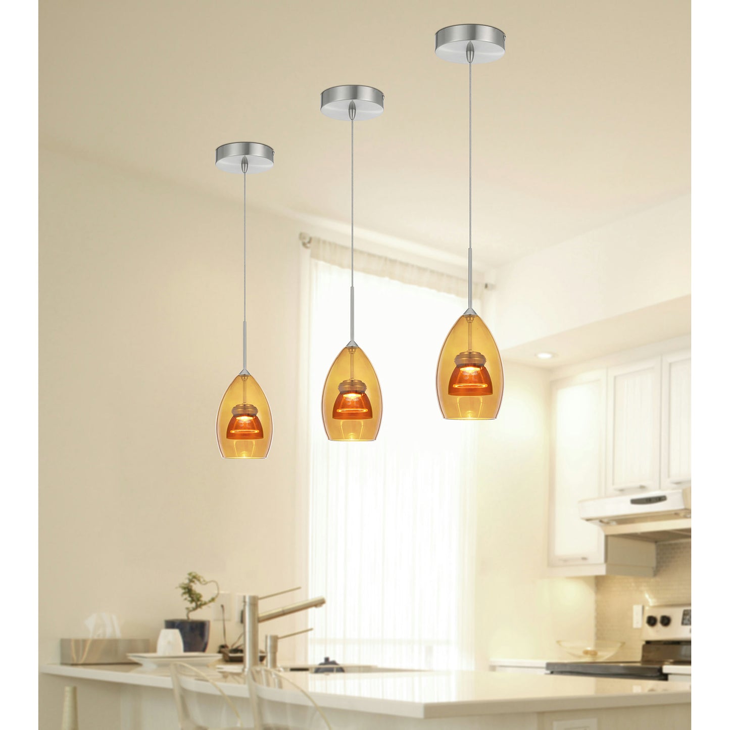 Amber/yellow Metal, glass 128 integrated led pendant - Pendant