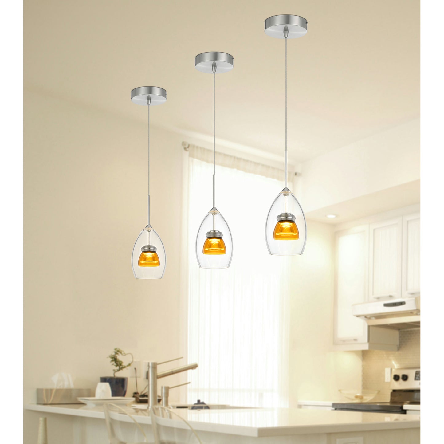 Clear yellow Metal 128 integrated led pendant - Pendant