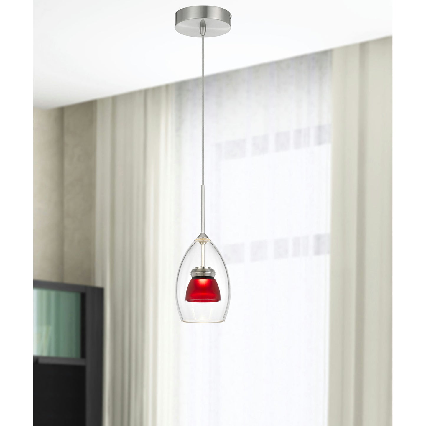 Frosted red Metal/glass 128 integrated led pendant - Pendant