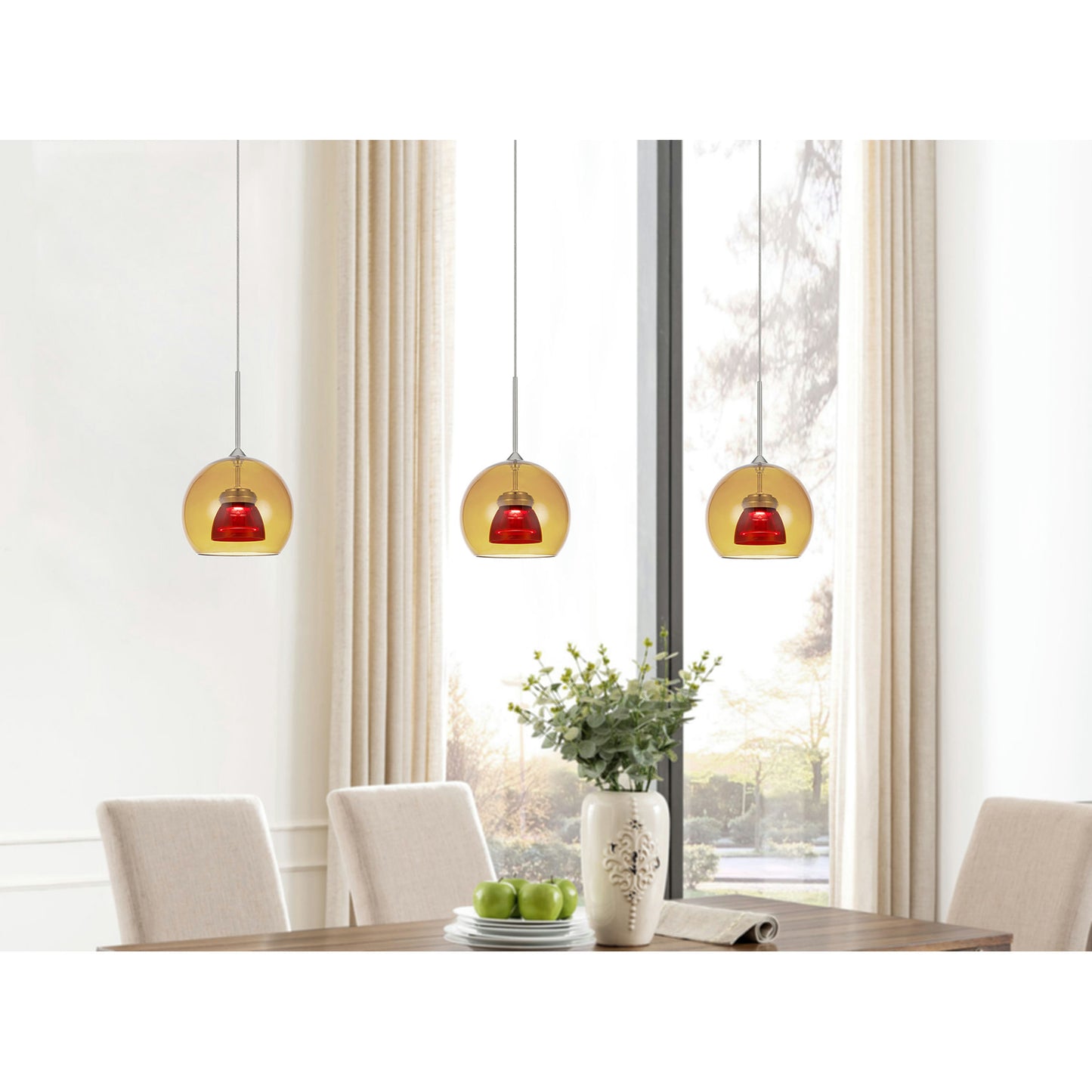 Amber/red Metal, glass 335 integrated led pendant - Pendant