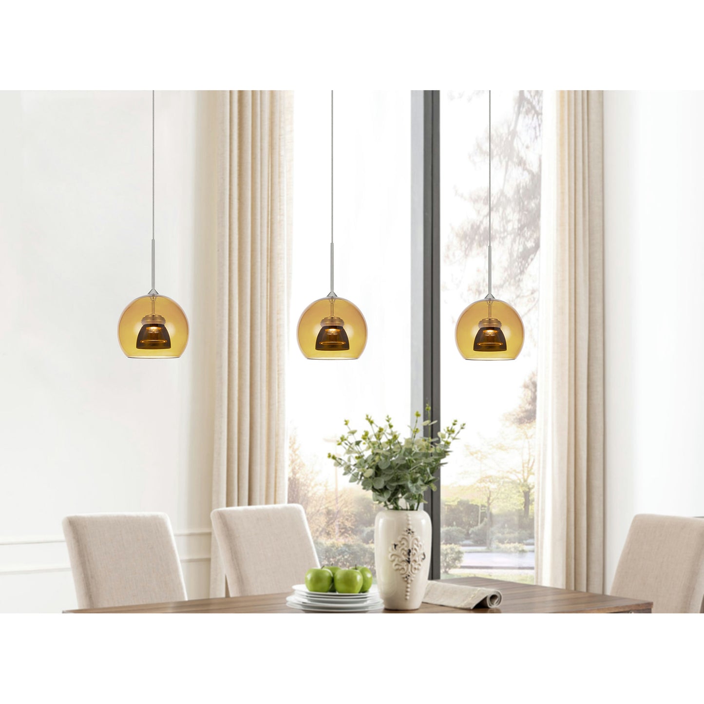 Amber/smoke Metal, glass 335 integrated led pendant - Pendant